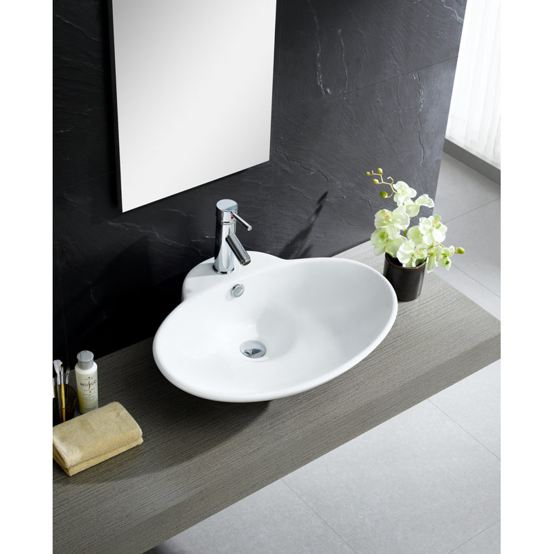 Fine Fixtures Modern Ceramic Oval Vessel Bathroom Sink with Overflow